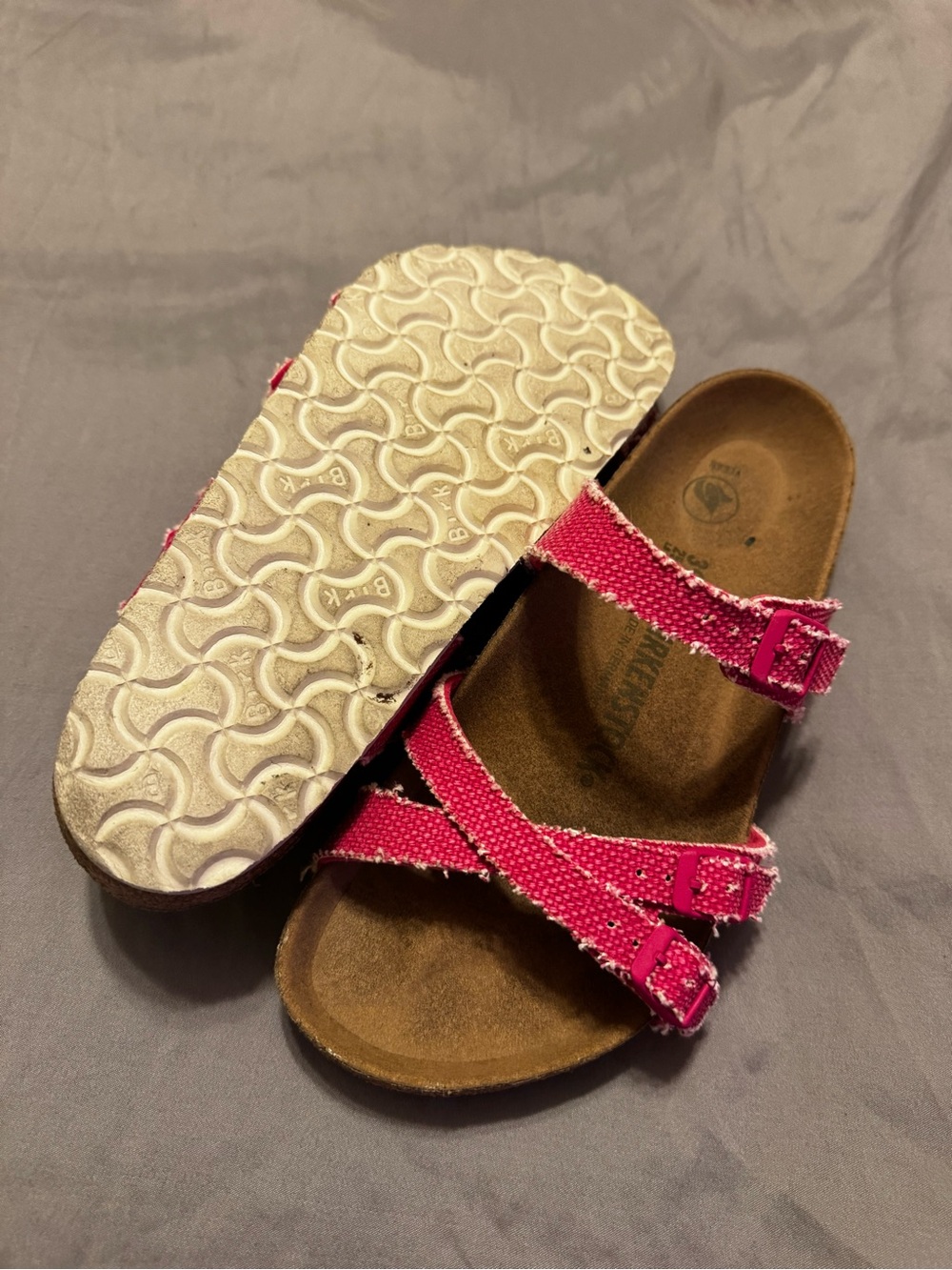 Birkenstock Hot Pink Frayed Double-Strap Sandals 39 - Picture 5 of 7